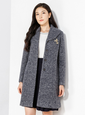 玫而美毛呢外套女中长款羊毛西装领粗纺休闲中年呢子休闲冬季大衣