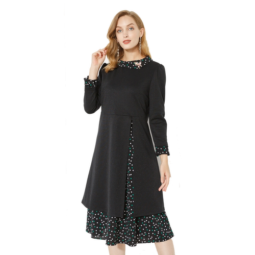 玫而美品牌专柜时尚文艺复古显瘦黑色连身裙女装中长款MCLS52801