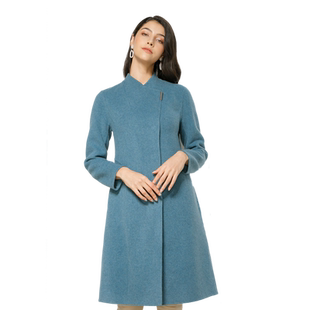 玫而美时尚简洁气质修身绵羊毛羊绒双面呢大衣女中长款MDDS42900