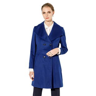 玫而美羊毛大衣女中长款翻领双排扣夹棉保暖中年休闲羊绒冬季薄棉