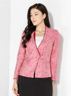 玫而美外套女长袖西装领修身小香风通勤职业一粒扣春秋小西装上衣