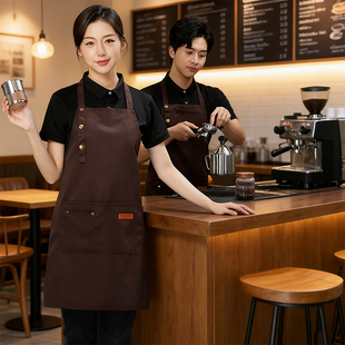 围裙咖啡厅餐饮专用防水防油高级感年轻款围腰上班防尘工作服罩衣