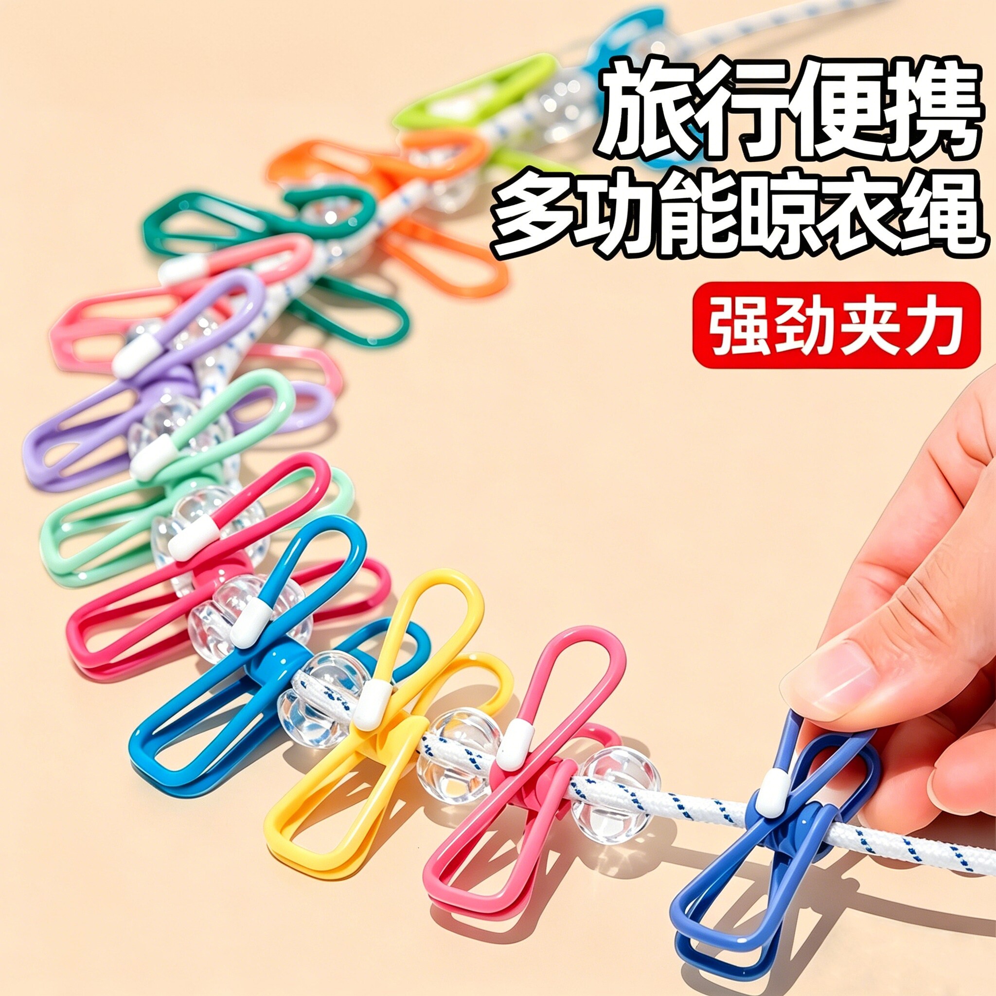 日本旅行便携晾衣绳酒店晾衣服神器出差挂衣绳弹力带夹子便携衣架