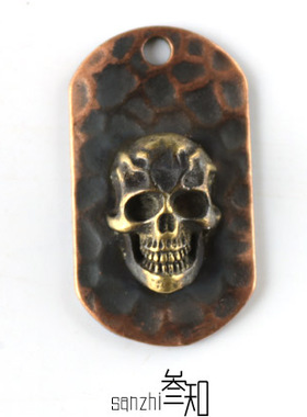 火焰骷髅EDC项链纯铜钢火吊坠