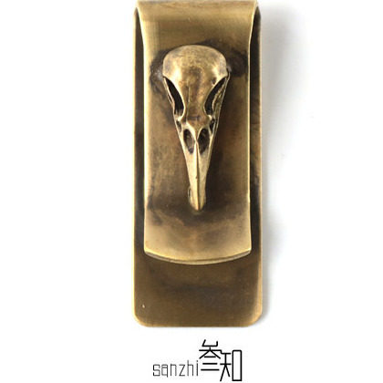 金属随身创意黄铜 鸟头骨 便携款EDC创意零钱包 票夹钞票卡夹