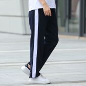 藏青色 直筒宽白边初高中学小学运动校裤 纯棉校服裤 子一道杠秋冬季
