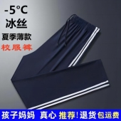 冰丝速干高中生初中小学生两道杠直筒校裤 薄款 子两条杠夏季 校服裤