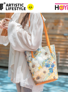 弘娜×一颗仙桃 油画高级大容量单肩包水桶包帆布包新款包包女AC