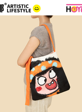 弘娜×仟精灵 插画师合作款 原创搞怪大脸个性大容量打结单肩包女