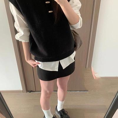 巨好看叠穿针织马甲女款早秋季外穿爆款黑色无袖毛衣背心上衣