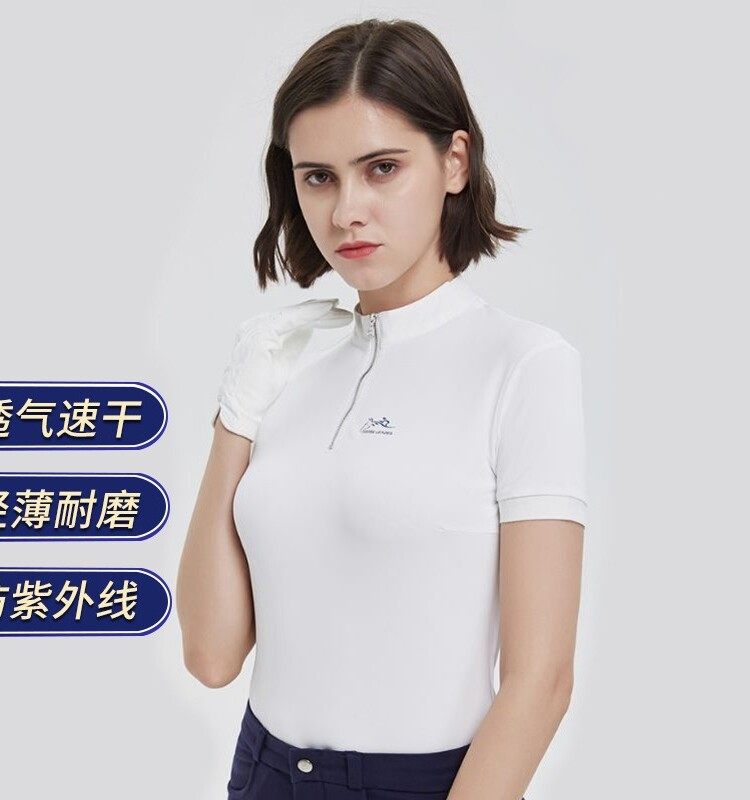Spring and summer thin equestrian T-shirt short-sleeved top UV competition quick-drying POLO shirt white horse riding clothing for women