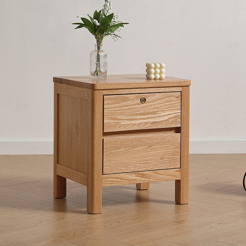 带锁边柜橡木斗柜实木简约床头柜