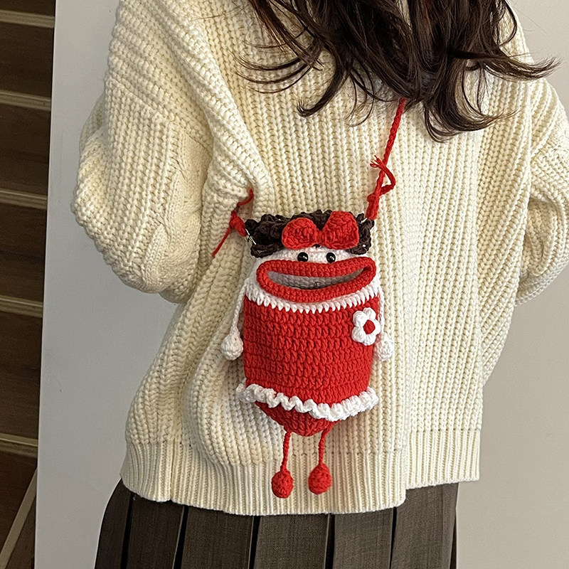 今年流行爆款可爱毛线编织迷你斜挎包2026新款时尚单肩夏季手机包