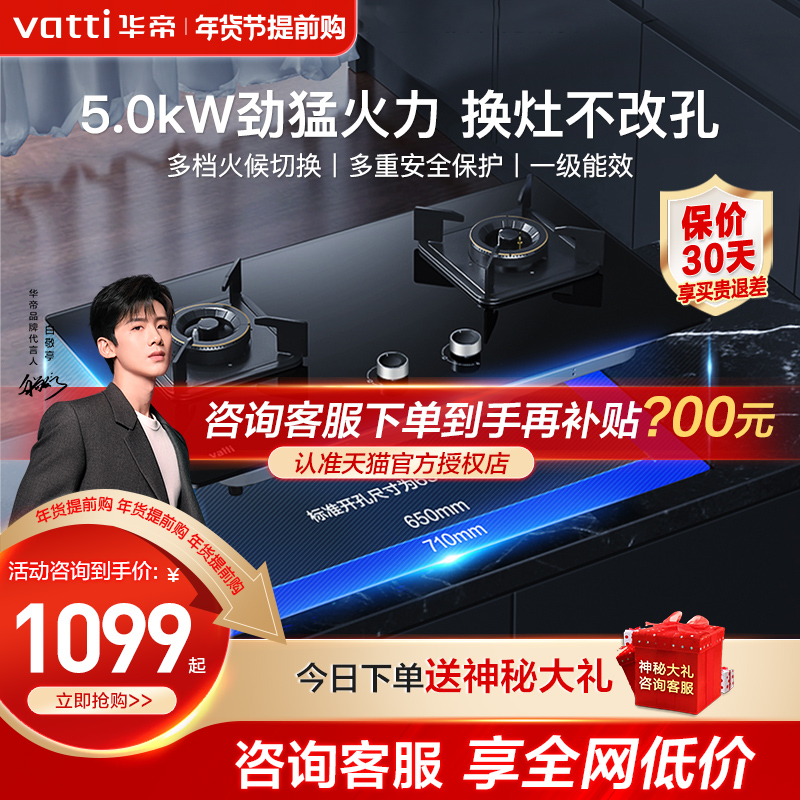 华帝燃气灶5.0KW煤气灶双灶家用天然气嵌入式液化气灶官方旗舰