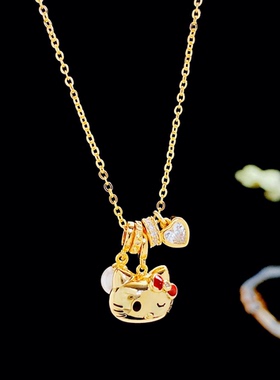 甜美可爱KT猫K金电镀项链甜美