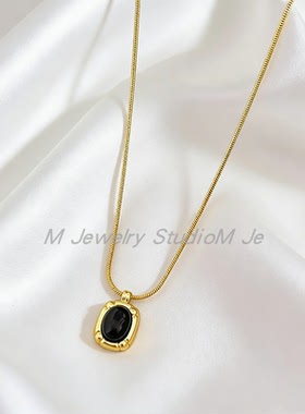 白百何同款金色黑玛瑙项链叠戴