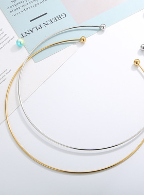 圆珠choker项圈女颈带开口18K金色简约两戴可穿DIY项链可取一端珠