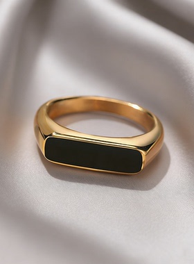 极简方形贝壳几何戒指女轻奢小众设计高级感黑色钛钢指环胖手大号