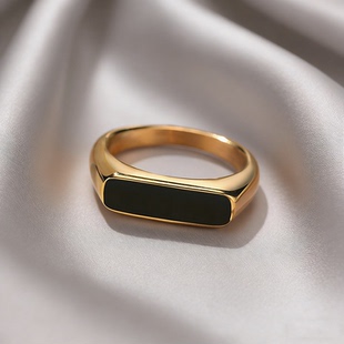极简方形贝壳几何戒指女轻奢小众设计高级感黑色钛钢指环胖手大号