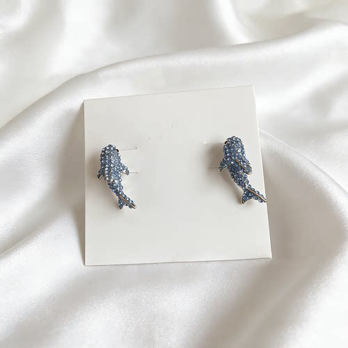 青岛欧美蓝满钻鲨鱼项链耳钉鲸鱼