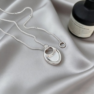 博主fever同款马鞍包形项链女小香包包吊坠毛衣链银色长款大气风