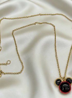 外贸个性拼接撞色米奇头吊坠项链女字母珐琅釉颈链高级感轻奢小众