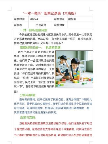 幼儿园2025大中小班一对一倾听区域观察记录共计《70篇》