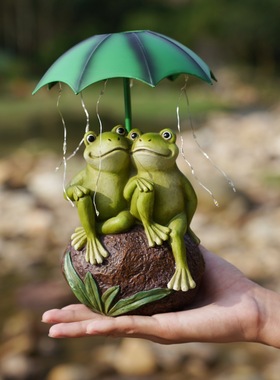 跨境撑伞情侣青蛙太阳能庭院装饰灯庭院户外摆饰花园阳台摆件礼物