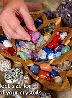 跨境新品盛放水晶石头莲花形状托盘展示收纳盒松木木质工艺品摆件