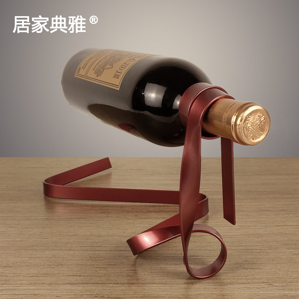 汇典专利 创意彩色丝带悬浮红酒架重力平衡酒瓶支架新奇礼品摆件