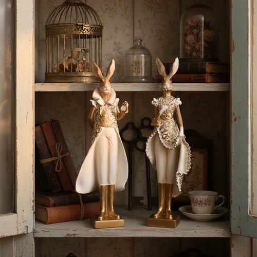 美式乡村树脂工艺礼服兔子摆件家居客厅酒柜电视柜装饰品玄关送礼