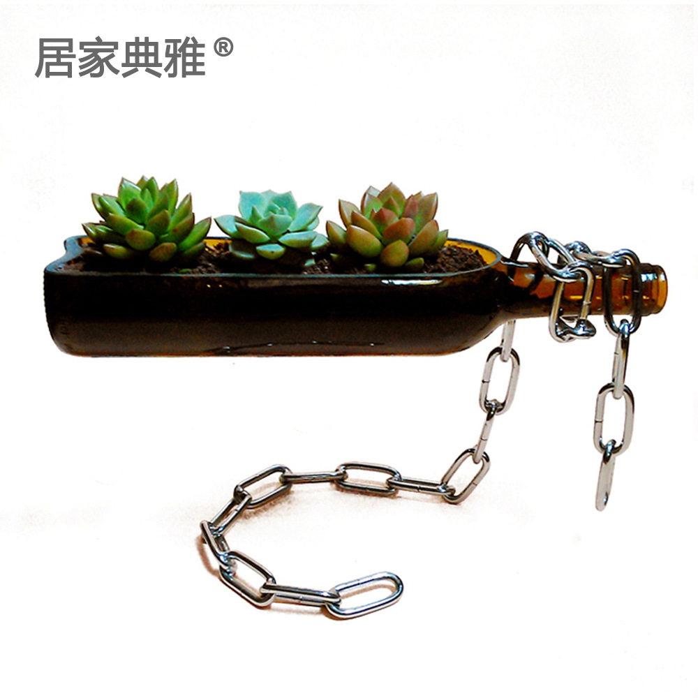 汇典工艺 创意酒瓶多肉水培花盆花器悬浮玻璃花瓶DIY桌面装饰摆件