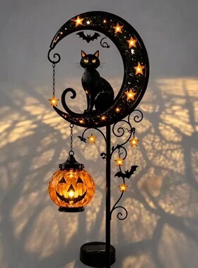 太阳能万圣节黑猫地插灯