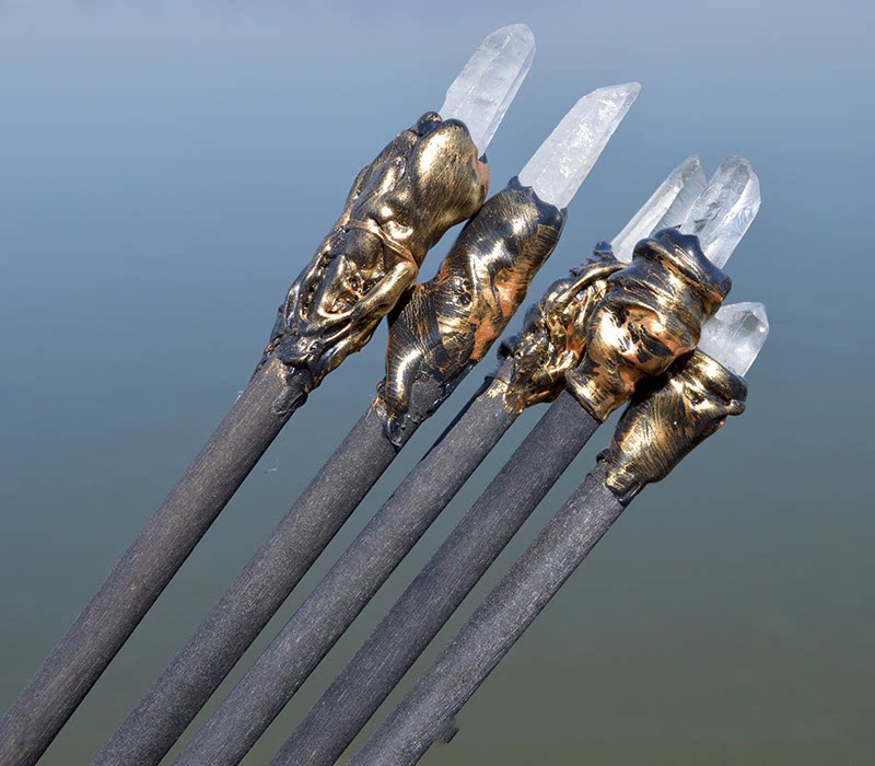 35厘米天然水晶仙女棒碎石双头magic wand 手工魔法棒装饰布景