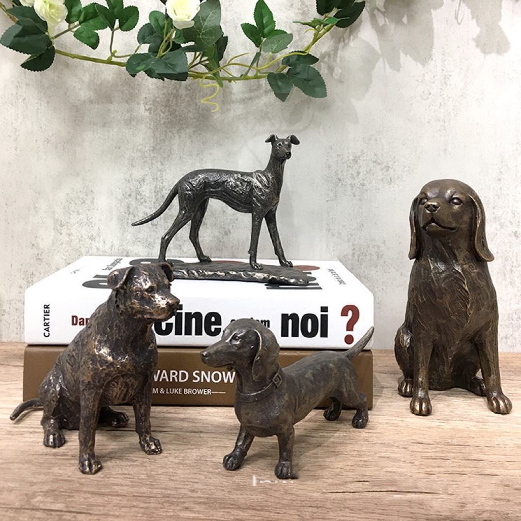 跨境热款仿铜狗摆件家居室内桌面灵缇腊肠斯普林格猎犬装饰小摆件
