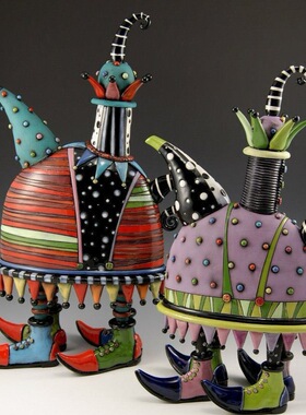 跨境色彩斑斓茶壶摆件家居创意艺术摆件树脂工艺品茶壶设计装修