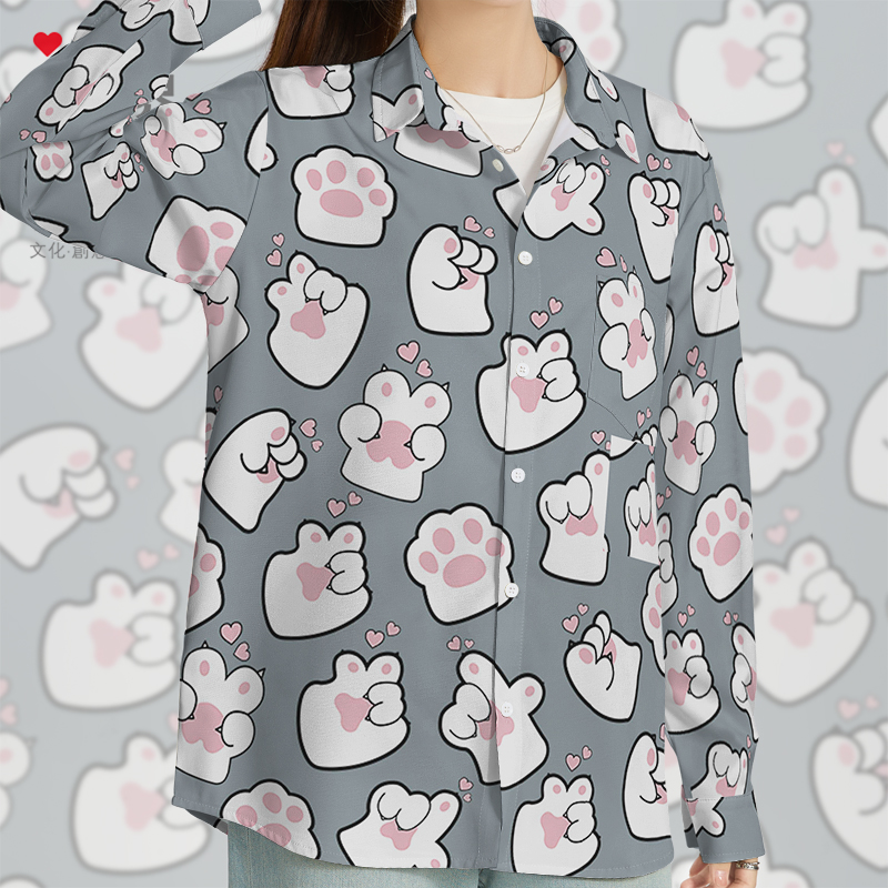 猫咪爪子比心可爱日系萌长袖衬衫