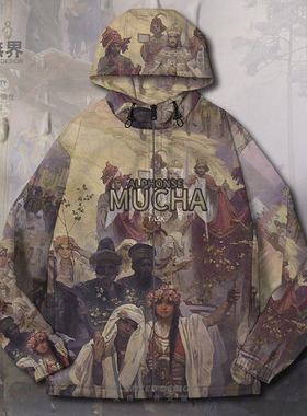 穆夏Mucha名画斯拉夫史诗维特克夫夹克棉服男女艺术外套潮设 无界