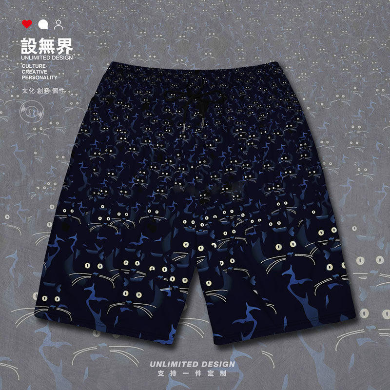 黑猫白猫可爱萌宠物猫咪密集大码运动短裤男装女装夏000D设 无界