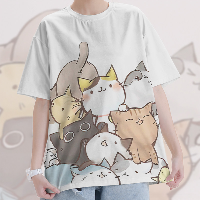 手绘萌萌小猫咪家族搞怪可爱小奶猫速干T恤男女潮服装0018设 无界