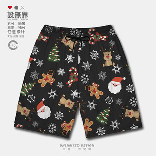短裤 子0017设 男装 裤 无界 女装 可爱圣诞节麋鹿雪花涂鸦平安夜大码