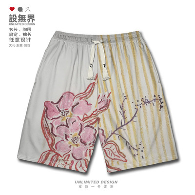 蜡笔樱花花卉国潮小众设运动短裤