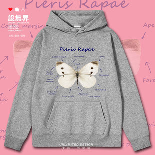 白粉蝶分析图学科学科学生连帽卫衣男女外套ins秋冬装帽衫设 无界