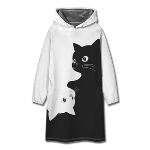 小猫咪黑白撞色简约两极设计感宠物中长款卫衣裙女连衣裙设 无界