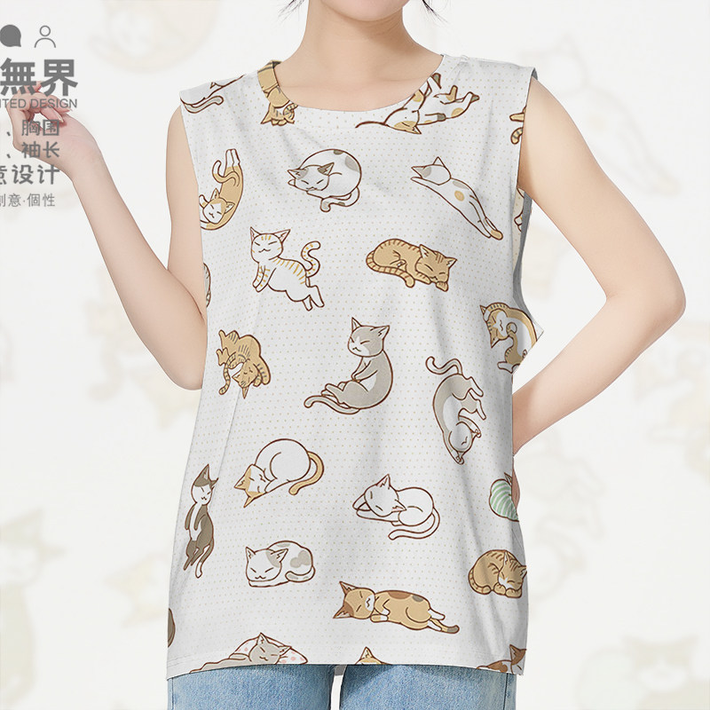 日系港风瞌睡猫咪奇怪睡姿趣味大码速干背心男装女装0018设 无界