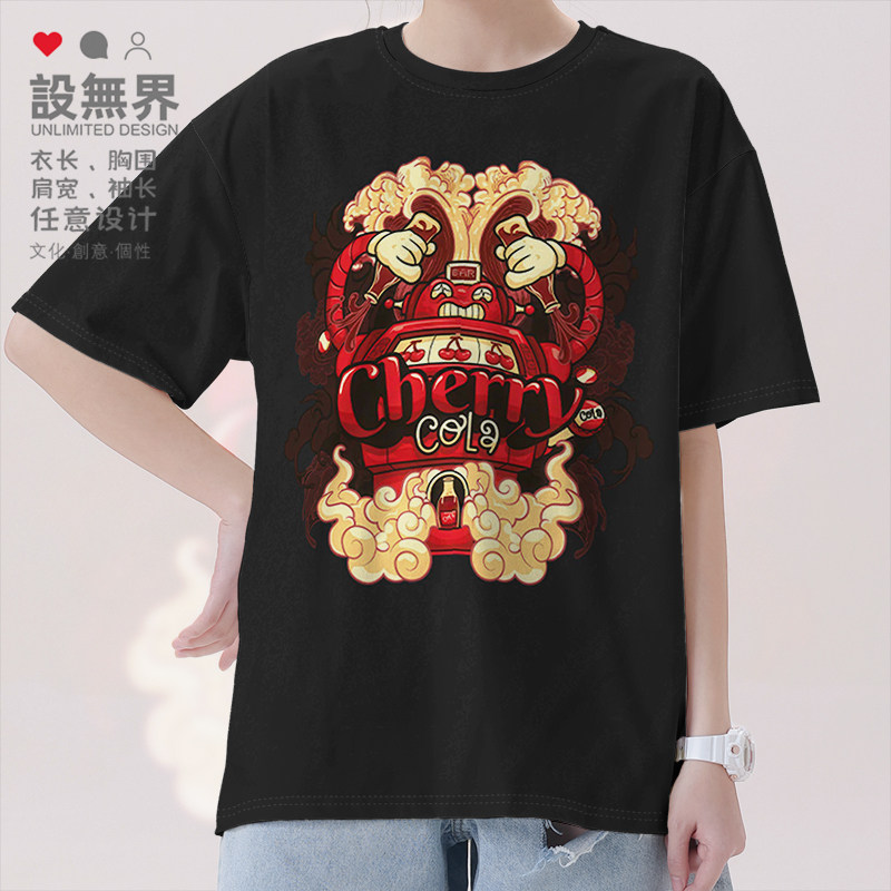 樱桃可乐老虎机魔鬼愤怒百搭潮牌短袖T恤男女印花短t0018设 无界