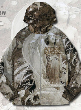 穆夏Mucha名画新艺术大师装饰风夹克棉服男女欧美风外套春设 无界