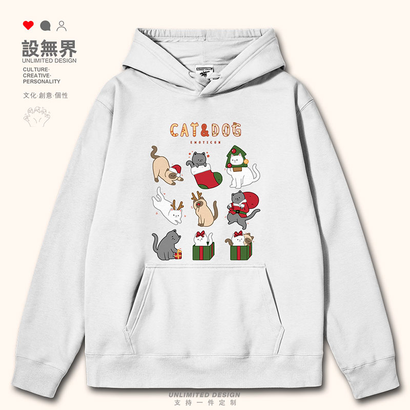 日系卡通猫咪圣诞节礼物连帽卫衣