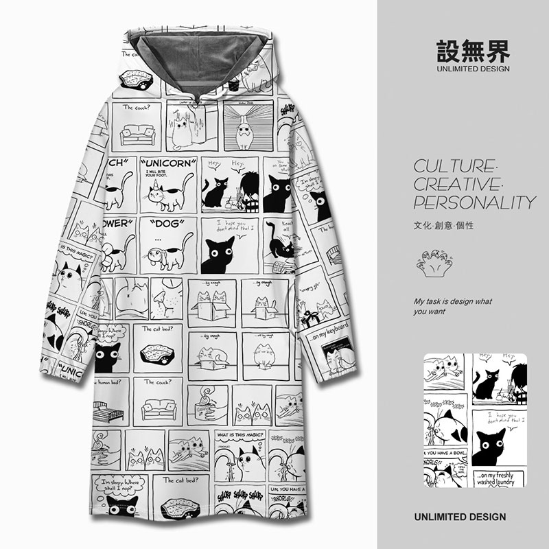 卡通猫咪日常迷惑行为铲屎卫衣裙