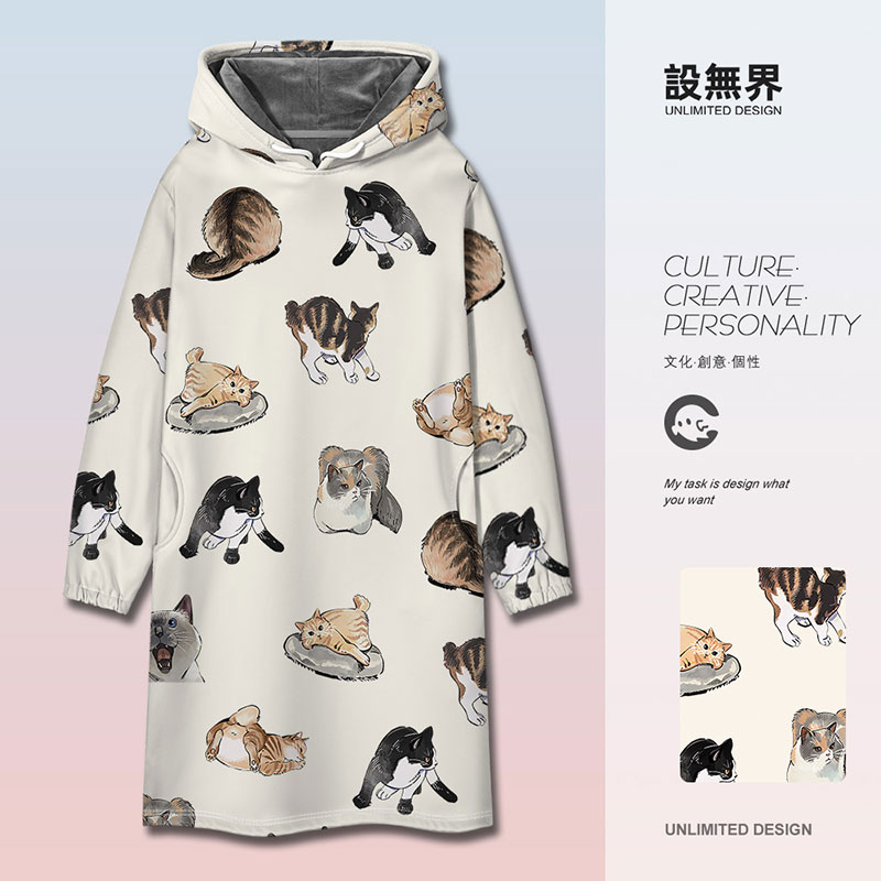 可爱元气猫咪日常写真印花卫衣裙